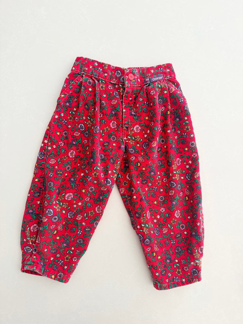 Rare Vintage 90s OshKosh B'gosh Red Floral Corduroy Bubble Pants •Size 3T